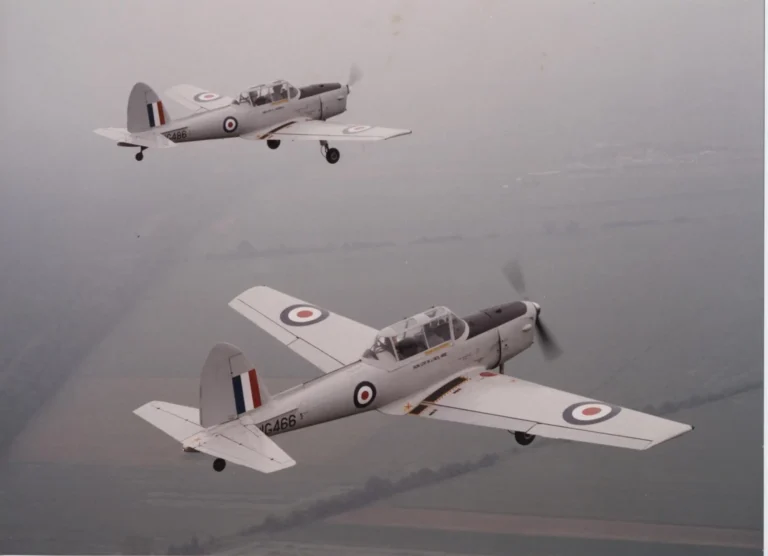 Chipmunks WG 486 und WG 466 fliegen in Formation, 1994 (AlliiertenMuseum/Crown Copyright)